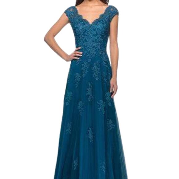 NWT La Femme 26942SC Tulle Prom Dress Teal Size 12 - Picture 1 of 7